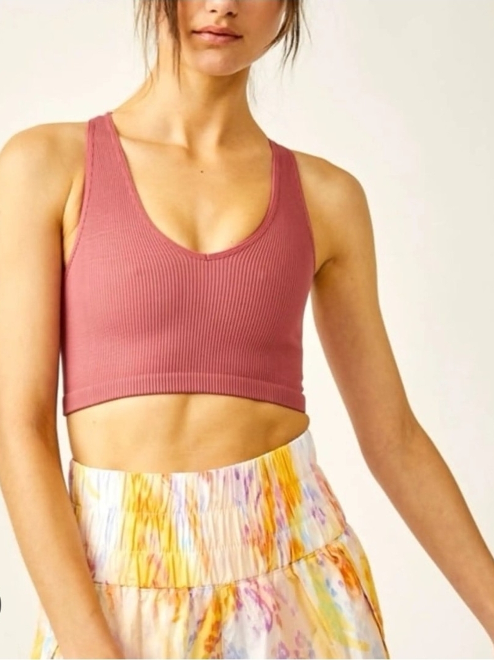 FP Movement Women's Pink Ribbed Knit Racerback Throw Crop tank top Low Support M